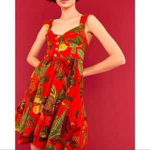[Farm Rio] Red Forest Birds Sweetheart Bodice Mini Dress M
